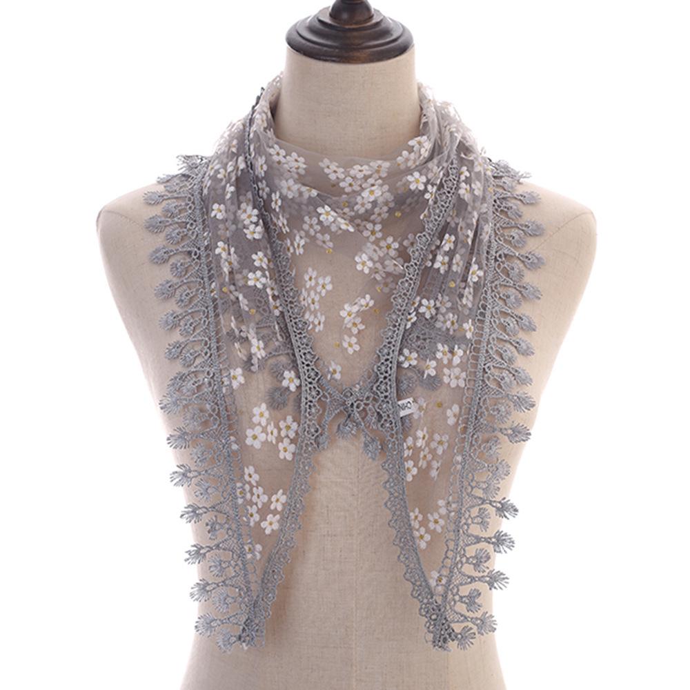 Korean Floral Lace Triangle Scarf with Tassels - Classic Breathable Design for Women
