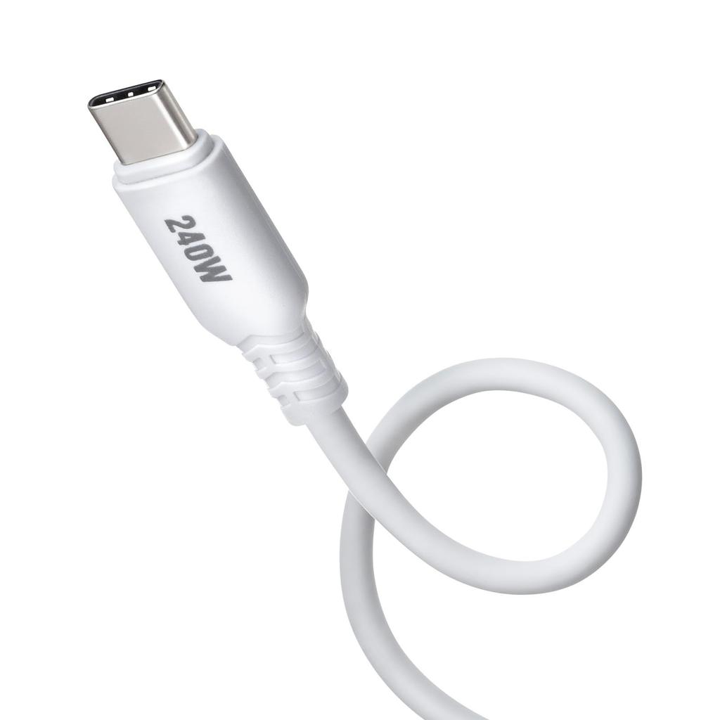 SANWA SUPPLY USB Silicone Cable 2.0 Type-C (PD240W, 0.5m, White) KU-CCPES05W