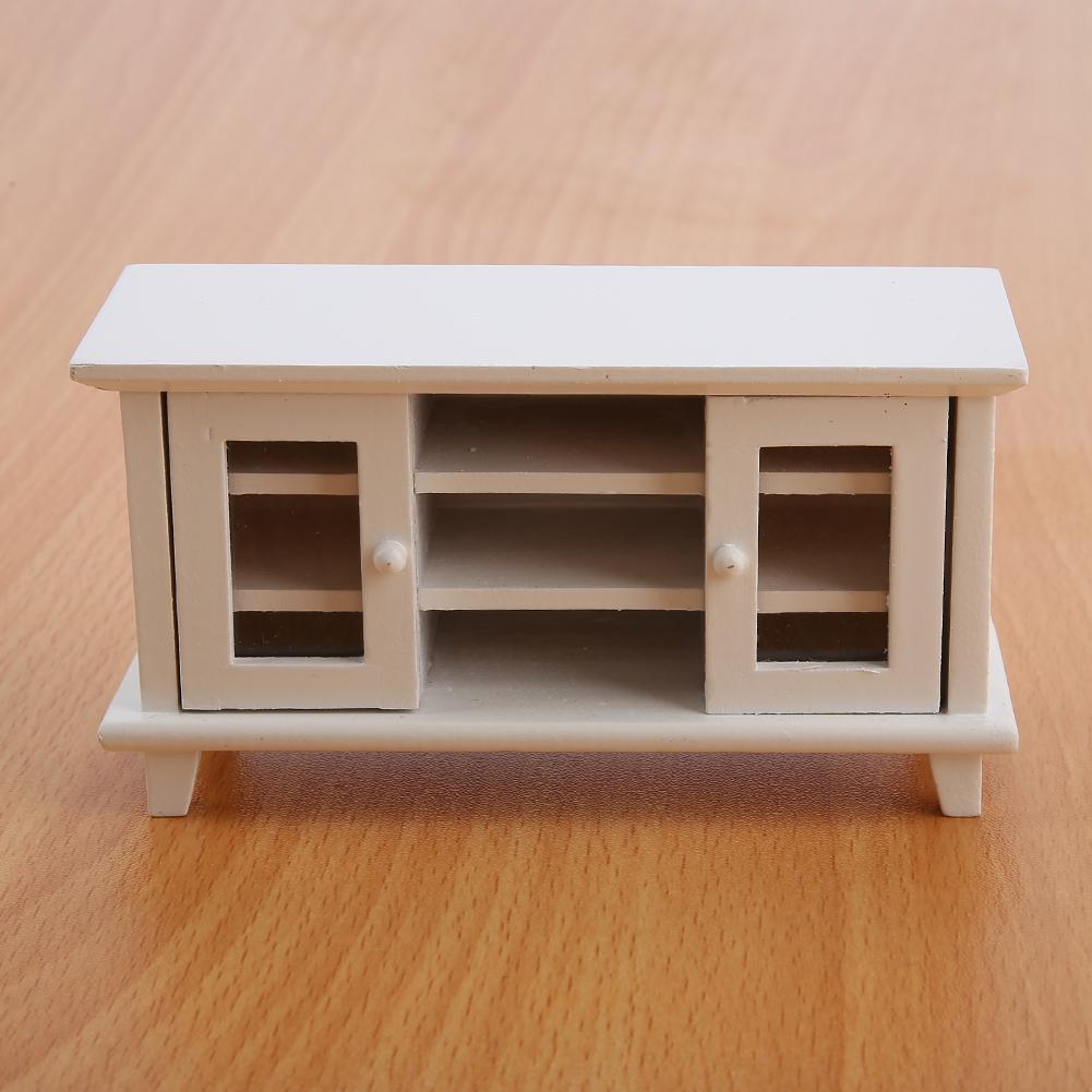 1:12 Scale Storage TV Cabinet ature Wooden Furniture Children Gift White