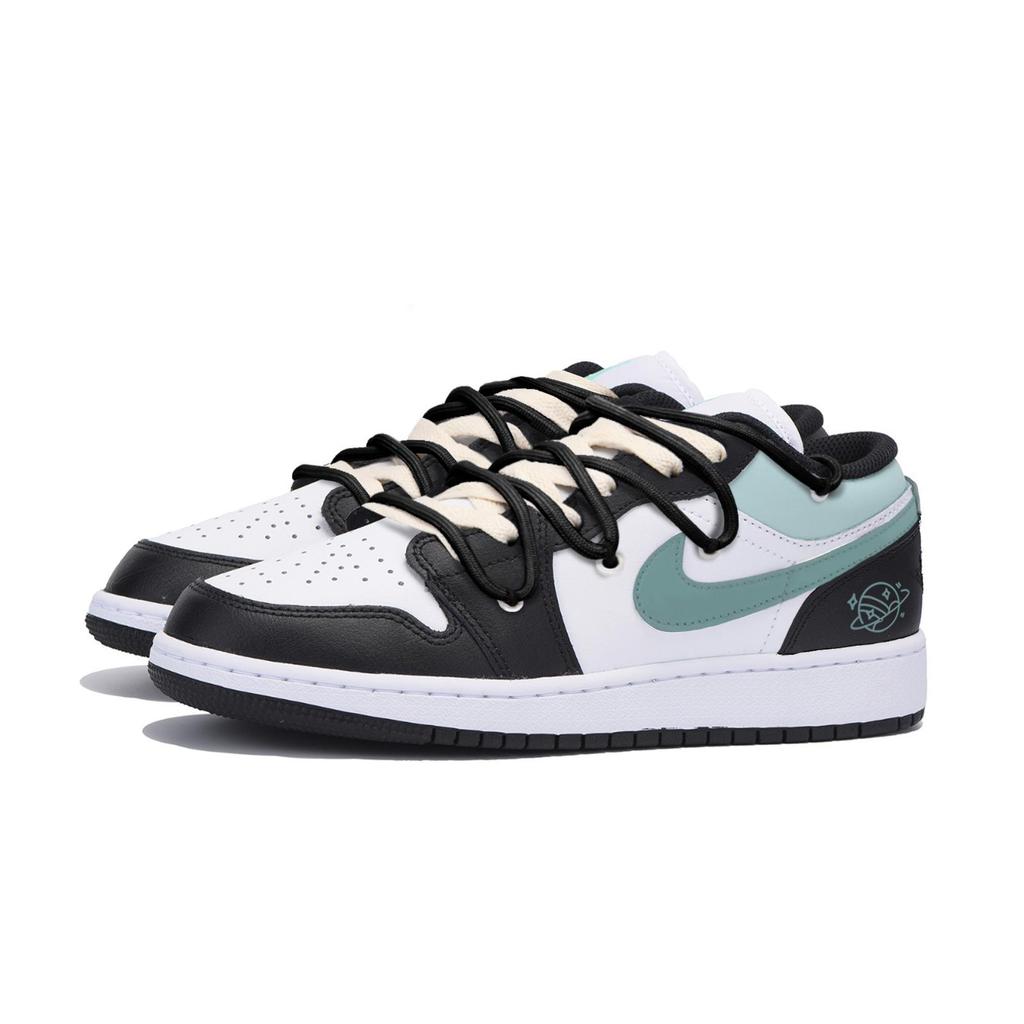 Jordan Air Jordan 1 износостойкие нескользящие низкие винтажные баскетбольные кроссовки мужские Черный Белый Зеленый 553558-131(Команда85-)