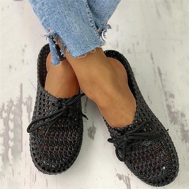 Summer Slippers Shoes Woman Closed Toe Breathable Flip Flops Women Hollow Out Lace Up Outdoor Slides Women Flat Dropship