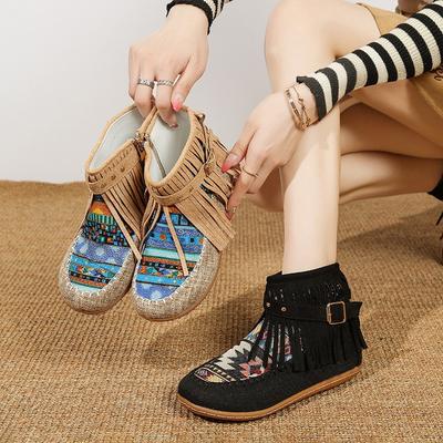 Женские ботильоны бохо широкой полноты, легкие ботильоны с бахромой, милый стиль, оптовая обувь для женщин