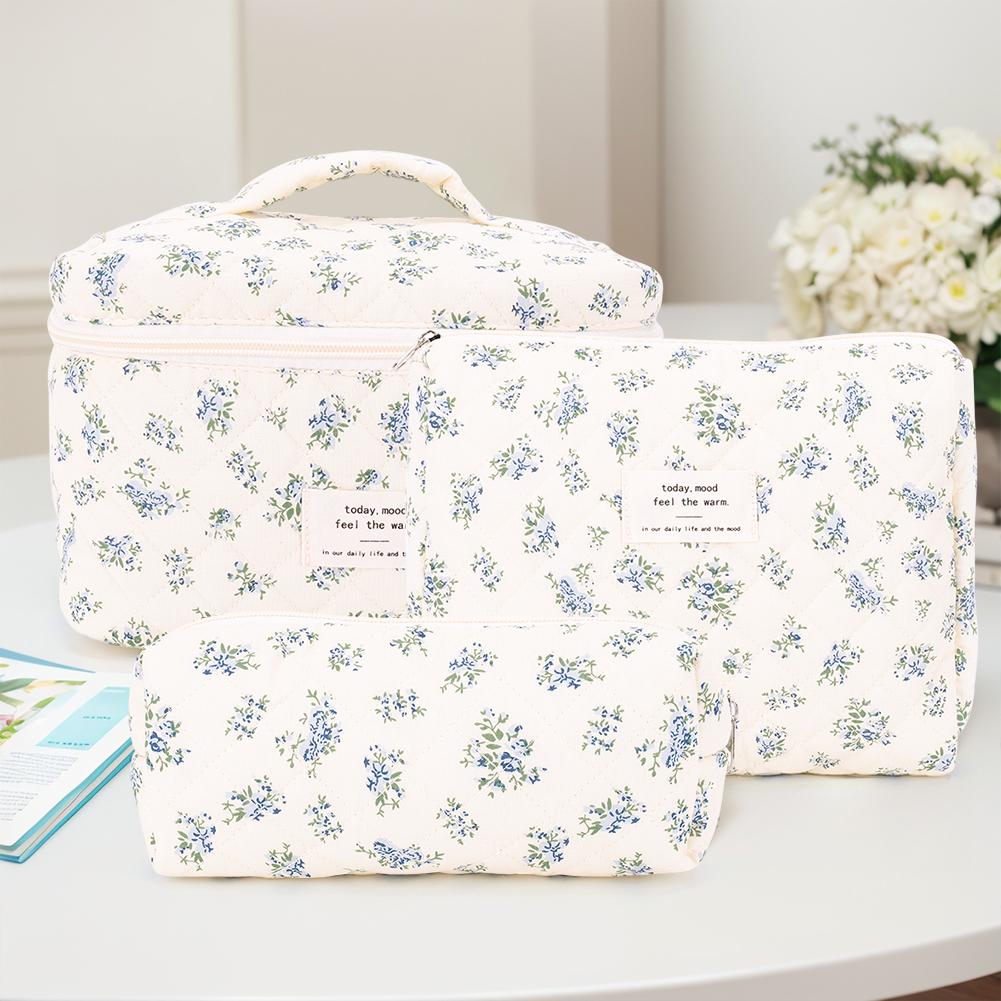 3Pcs Quilted Makeup Bag Cosmetic Organizer Bag Large Capacity Makeup Storage Bag Aesthetic Cosmetic Bag Outdoor Travel Bag