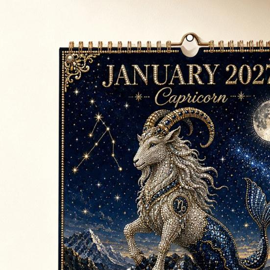 Праздничный подарок для любителей астрологии 2027 Двенадцать знаков зодиака Календарь-мозаика из бусин, Набор для ручной росписи стразами, 12 месяцев, Комплект для начинающих, Настенный