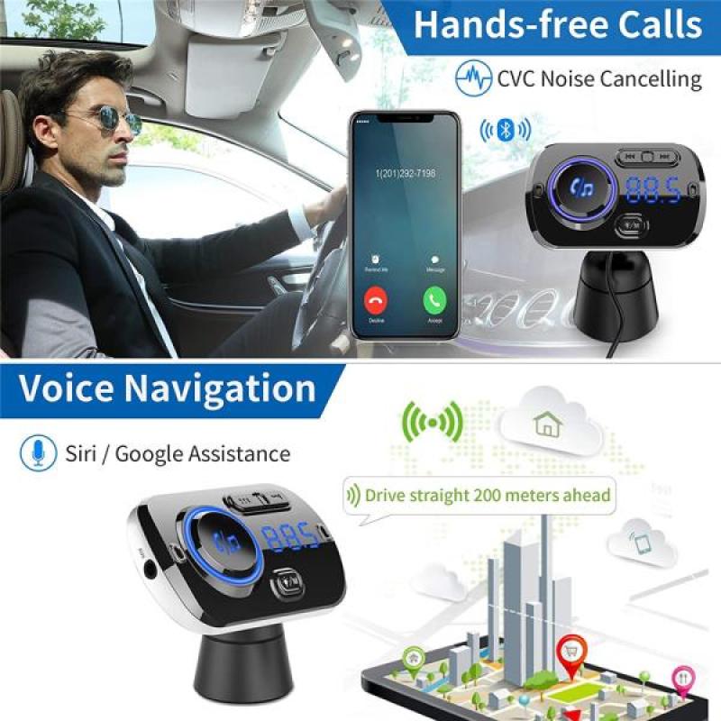 FM-передатчик Bluetooth с громкой связью, беспроводной радиоадаптер, автомобильный комплект, Mp3-плеер