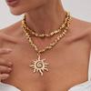 Jewelry Simple Threaded Sun Pendant, Necklace Decoration Personalized Retro Hollow Irregular Stacked Collarbone Chain