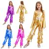 Girls Shiny Metallic Bell Bottom Jumpsuit Bodysuit Jazz Dance Stage Wear 1970s Disco Cosplay Costume Carnival Rave Party Suit