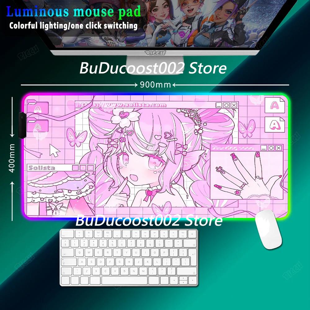 RGB Mat HD Print Gamer Keyboard Pad XXL Anime Pink Girls Rubber Mouse Pad Kawaii Non-Slip Desk Mat Large Gaming PC Expansion Pad