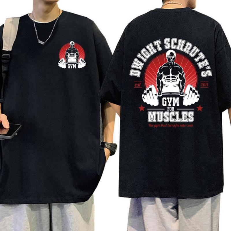 Дуайт Шруте Тренажерный Зал для Мышц Двусторонняя Футболка Телесериал Офис Майкл Скотт Футболки с Короткими Рукавами Мужская Хлопковая Футболка