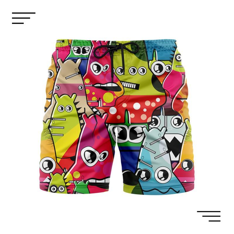 Mens Quick-Dry Beach Shorts With Digital Print Loose Fit Vacation Travel Sports