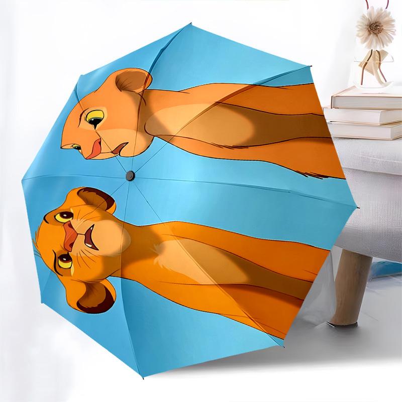 Lion King Simba Nala Themed Automatic Opening and Closing Umbrella, Brightly Colored 8-rib Portable Umbrella, Suitable for Men and Women, A Perfect Gi
