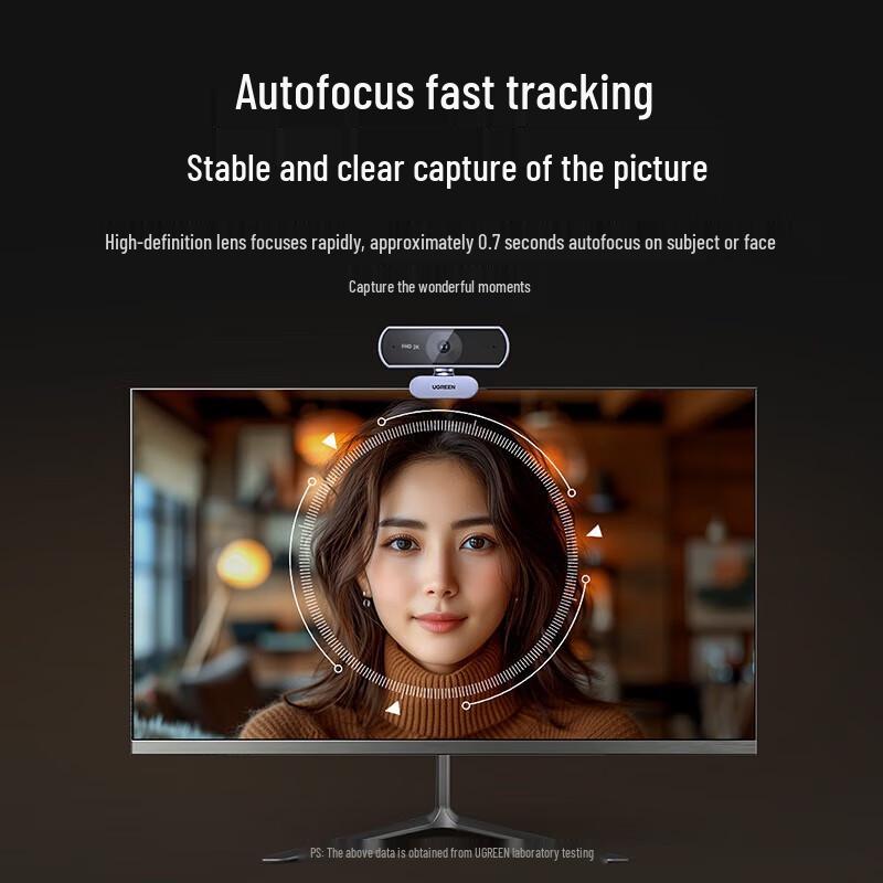 UGREEN 2K HD USB Webcam with Autofocus & Dual Mics