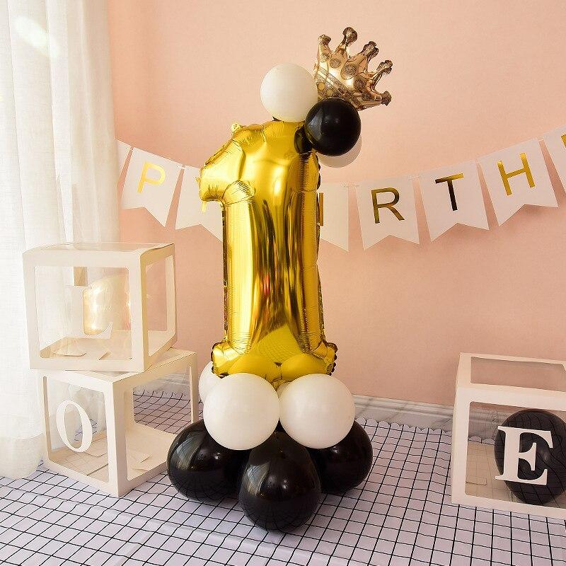 32-дюймовый 0-9 черный золотой синий воздушный шар с цифрой корона цифра гелиевый фольгированный шар детский душ день рождения вечеринка свадьба декор шары принадлежности MIT