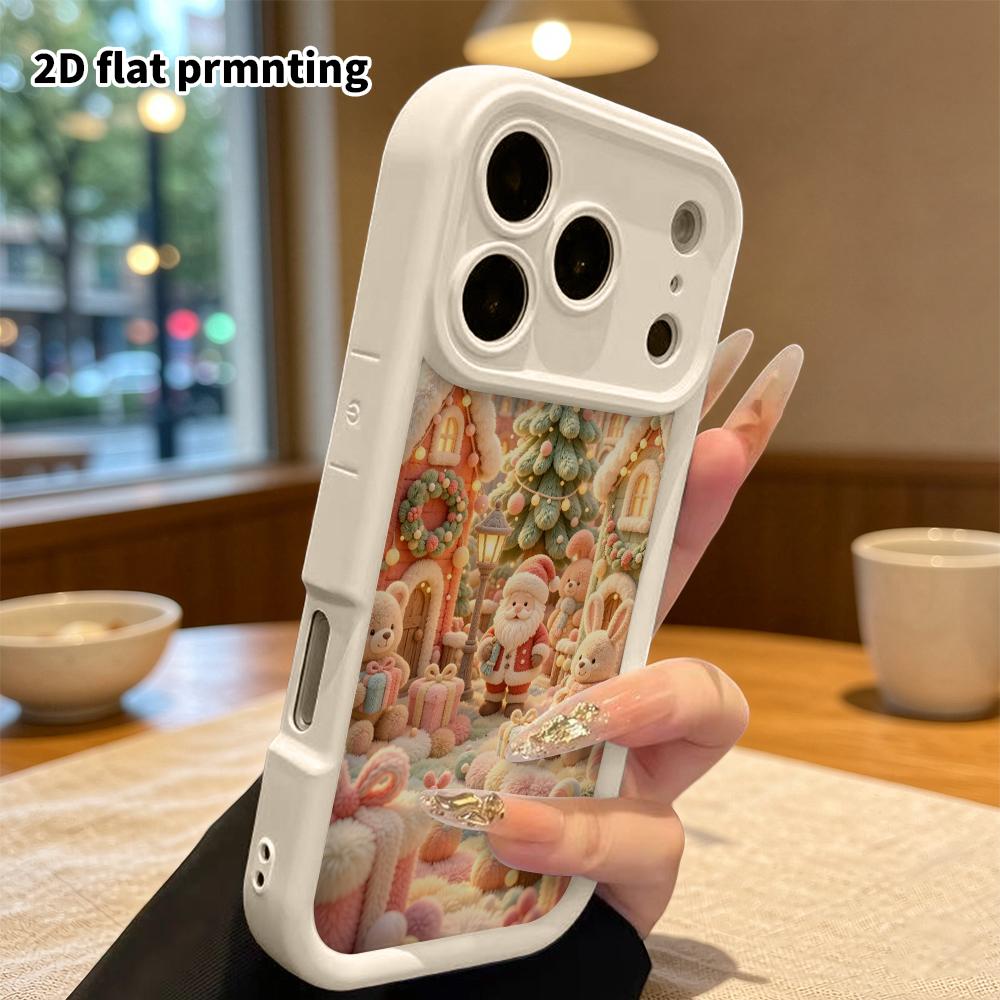 Phone case: 2D flat design suitable for iPhone 18 17 16 15 14 13 Pro protective case, Christmas village, perfect holiday gift for Christmas and Hallow