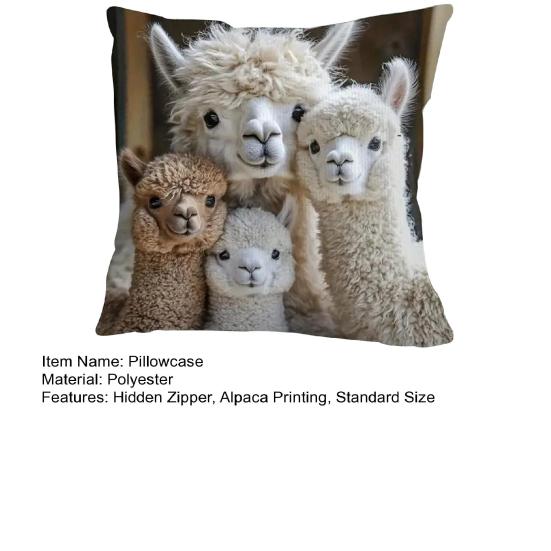 Alpaca Pattern Pillowcase Vivid Animal Printing Universal Size Pillow Cover with Hidden Zipper Home Decor