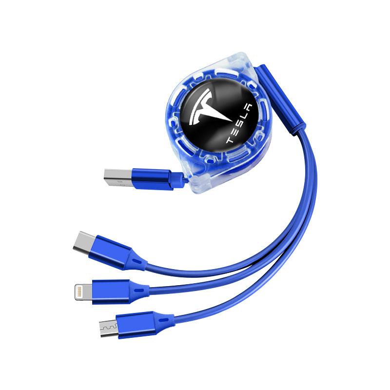 AGLNX1 Tesla Emblem Car Badge Fast Charging Cable 3 in 1 USB Cable Type C Micro USB For Model 3 X Y S Roadster Coil Cybertruck Juguete