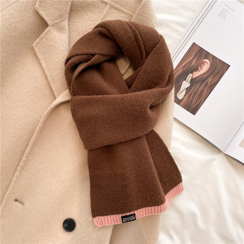 Winter New Solid Color Versatile Raw Scarf Knitted Wool Warm Scarf For Men And Women Basic External Thickened