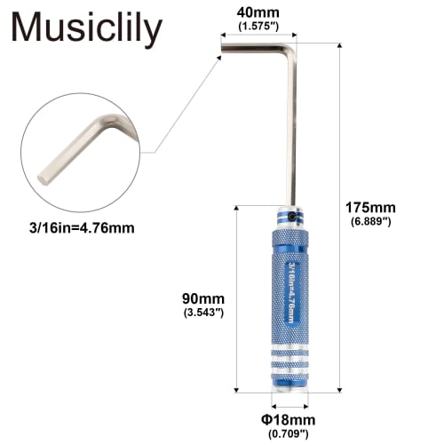 Musiclily Pro 3/16" Truss Rod Wrench, Steel, for Adjusting Guitar and Bass Truss Rods