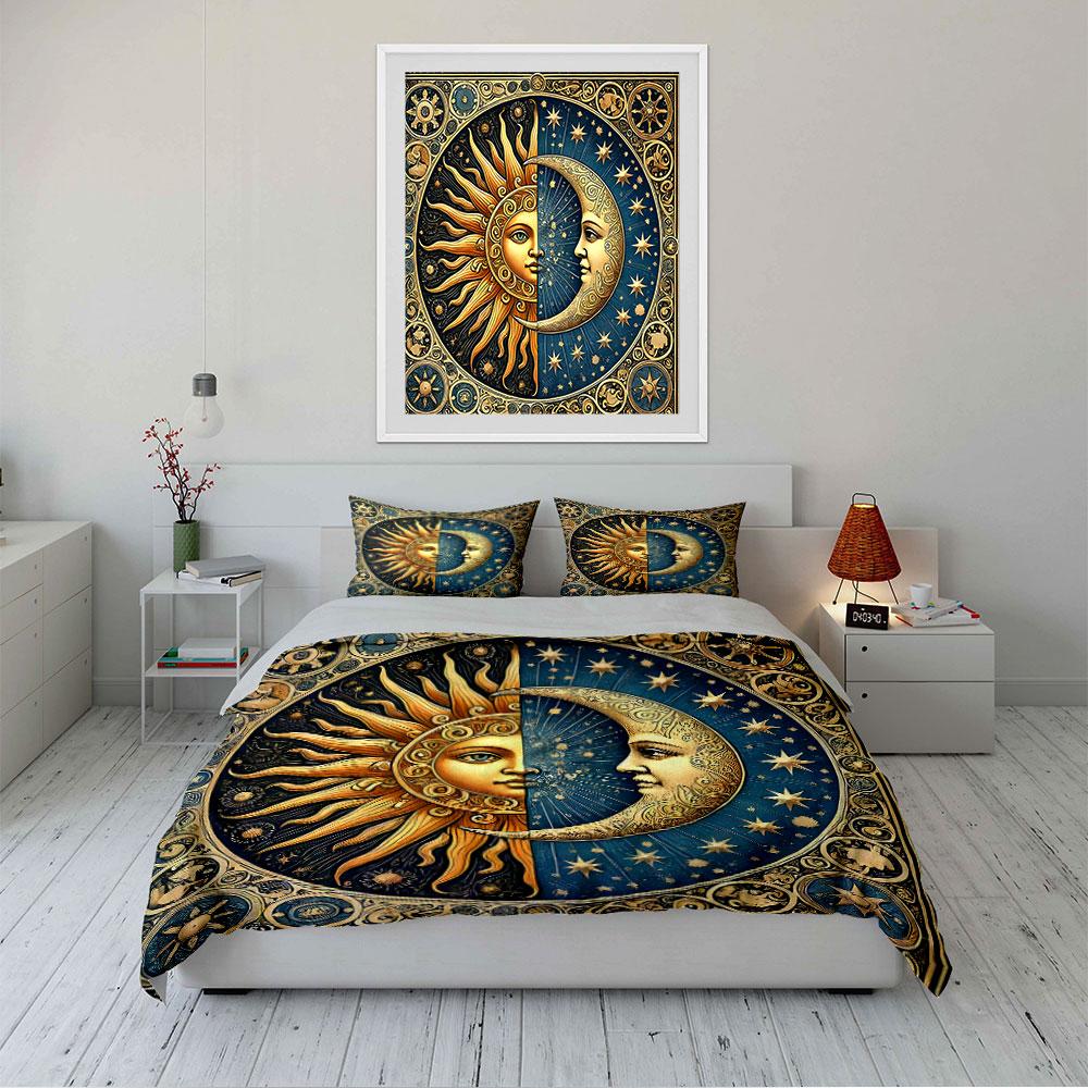 Sun and Moon Celestial Design Bedding Duvet Cover Set  (1*Duvet Cover 2*Pillowcases, without duvet insert)