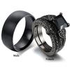Charm Couple Rings Romantic Black Rhinestones Female Rings Set Simple Wide Stainless Steel Men Black Ring Wedding Band Jewelry