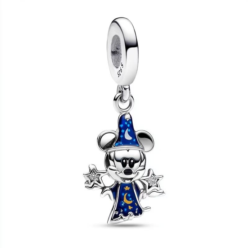 Fashionable 925 Silver Mickey Minnie Stitch Dangle Charms Bracelet Enamel Cartoon DIY Jewelry Gift