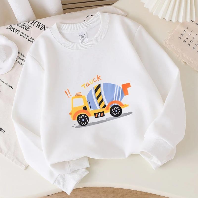 Kids Crewneck Sweatshirt, Vibrant Cement Mixer Truck Graphic Print,Spring Autumn Casual Sport Tops