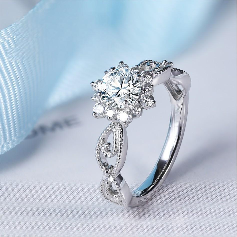 Fashion women's copper round zircon diamond wedding ring index finger ring Internet celebrity live stream