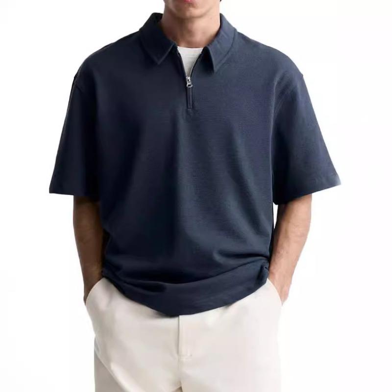Новая мужская повседневная рубашка-поло с застежкой-молнией и лацканами, удобная и дышащая