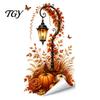 Holiday Glass Door Decals Autumn Pumpkin Street Lamp & Maple Leaves Wall Sticker, Waterproof PVC Fall Harvest Party Decorations Decal, Decorative Peel