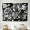 Stray Kids Kim Seungmin Minimalist Wall Hanging Tapestry Black White Kpop Art Bows Stars Soft Fabric for Bedroom Office Camping