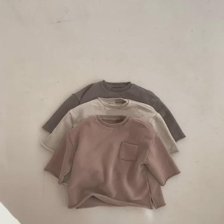 Детский тонкий флисовый пуловер в корейском стиле с карманами на зиму - для мальчиков и девочек