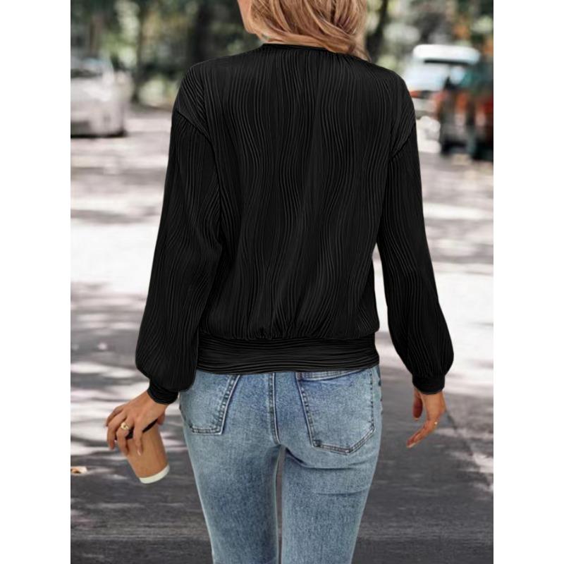 Женские модные повседневные весенне-осенние однотонные блузки и рубашки с круглым вырезом и длинными рукавами с принтом