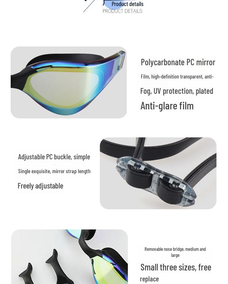 Adult Anti-Fog HD Swimming Goggles - Professional Racing & Training, Comfortable Silicone, Waterproof, Electroplated Lenses.
