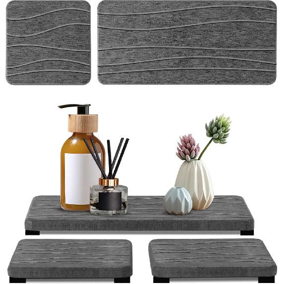 3PCS Water Absorbing Stone Tray, DryingNeat Diatomite Stone Sink Tray, tant Dry Sink Coasters, Kitchen Sponge Hand Soap Holder, Countertop Fast