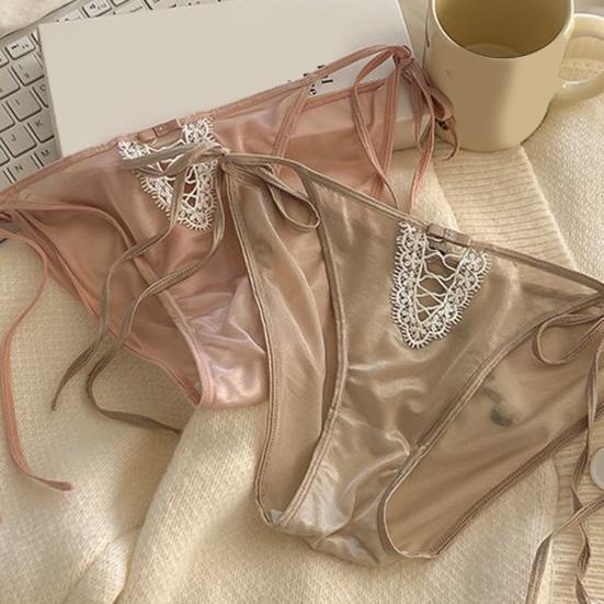 Women's Sexy Strap Satin Panties Low Rise See Through Invisible Thongs Hollow Out Thin Mesh Sheer Briefs