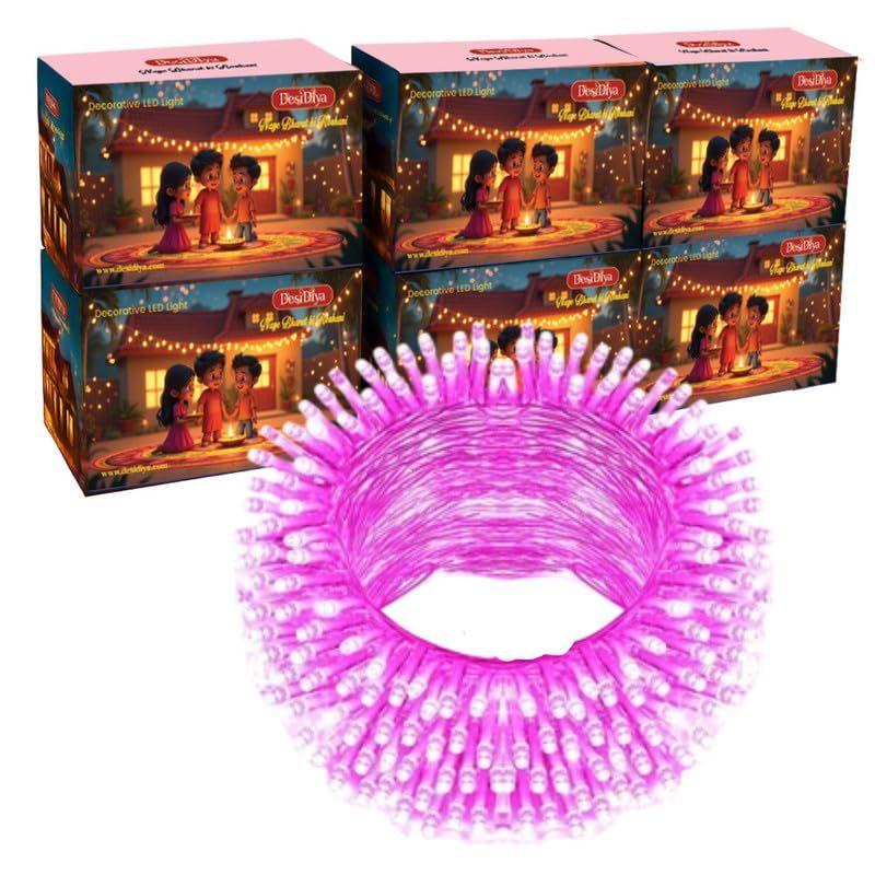 12 Meter (39Ft) LED Rice String Lights – Pink Fancy Decorative Fairy Lights for Indoor Outdoor Use, Wedding & Festival Ambience Pack of 6