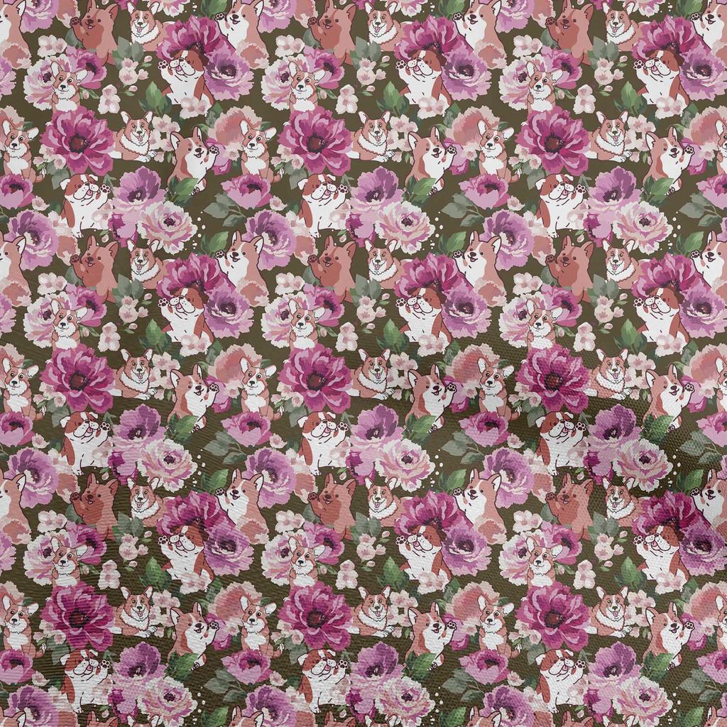 oneOone Ткань Cotton Flex Black с цветочным принтом и щенками, ткань для платья, ярд, 40 дюймов