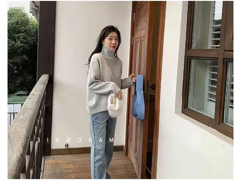 Женский вязаный свитер: Осень/Зима, Гонконгский стиль, Свободный крой, Стройнящий, Плотный, Универсальный как верхняя или нижняя одежда