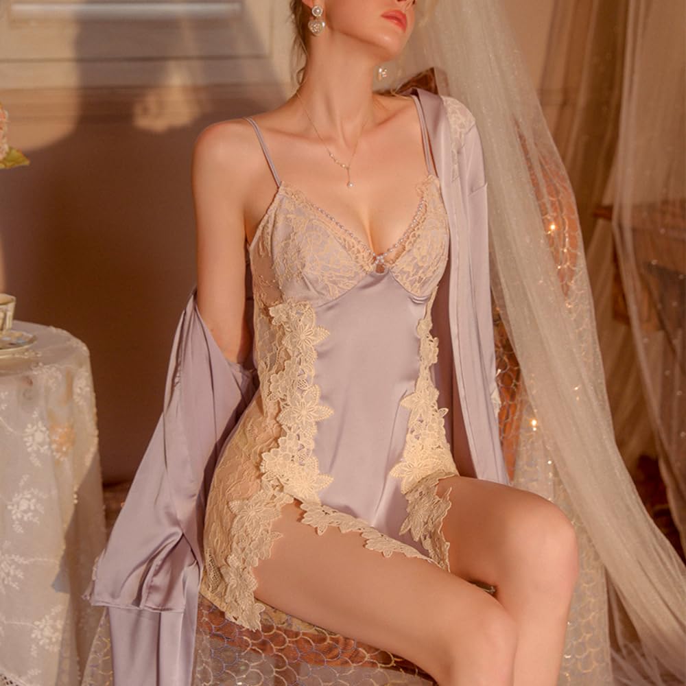 Babydoll Цветочное кружево Сексуальная популярная красивая ночная рубашка-комбинезон с цепочкой Элегантное нижнее белье [Yayamama] (Фиолетовый-B,M)