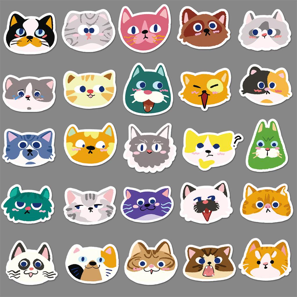 50 Cat Head Graffiti Stickers Cartoon Cute Hand-painted Decorative Mobile Phone Case Water Cup Waterproof Stickers