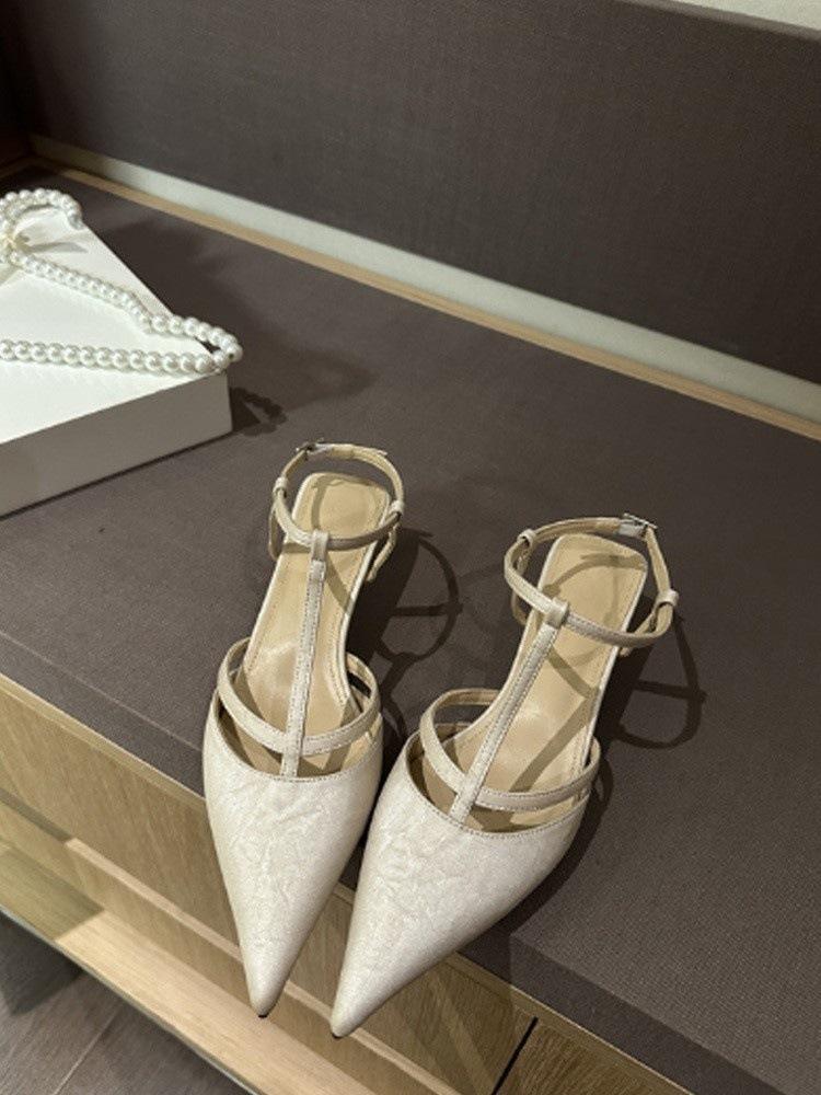 Темпераментные легкие и нежные туфли-босоножки с острым носком на низком шпилечном каблуке для женщин, весна-лето