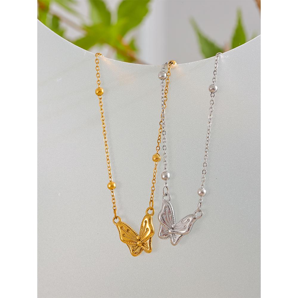Yhpup Stainless Steel Butterfly Pendant Daily Chic Necklace 18K Plated Stain Less Metal Neck Fashion Jewelry Waterproof