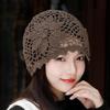 Women's Autumn Winter Head Wrap Knit Hat Fashion Versatile Face Slimming Winter Warm Hollow Crochet Wool Beanie