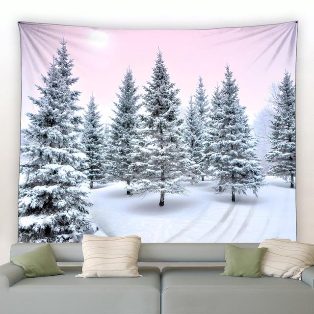 Рождественский гобелен на стене, природный белый лес, снежный настенный большой гобелен для вечеринки, гостиной, спальни, общежития, домашний декор