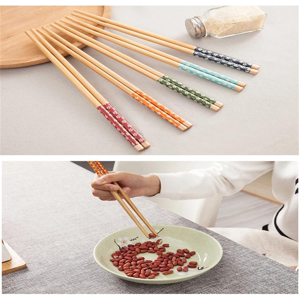 1Pairs Anti Slip Design Printed Chopsticks 24CM Natural Bamboo Chopsticks