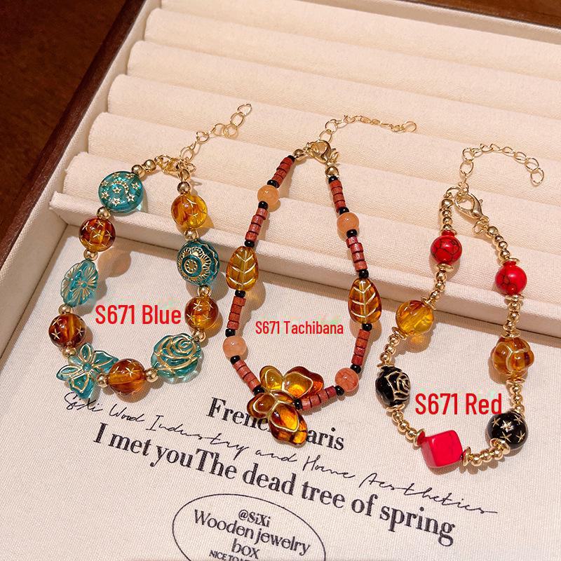 Винтажный браслет из золотистых стеклянных бусин в китайском стиле