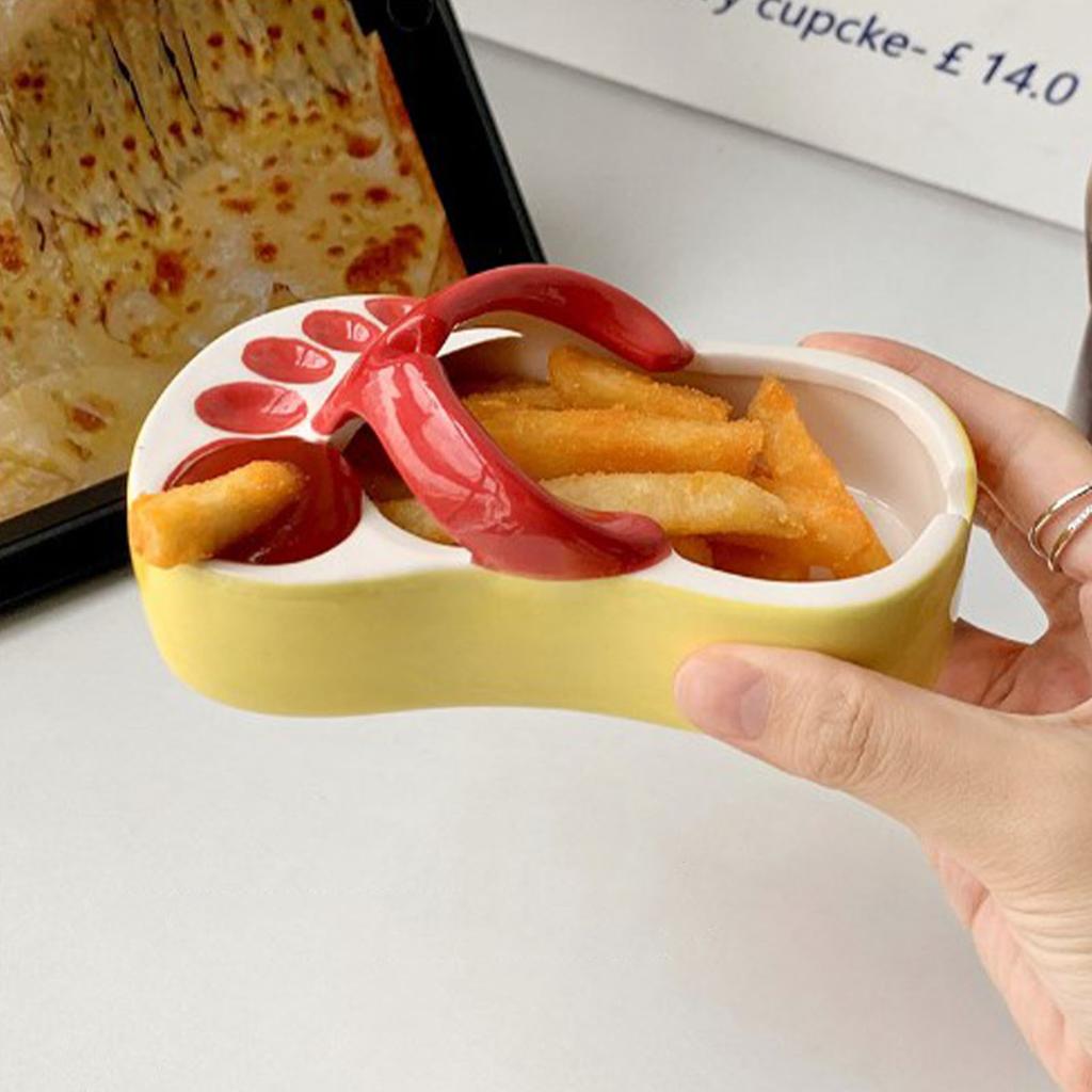 Керамическая тарелка для картофеля фри Милые шлепанцы Тарелка для картофеля фри Милая керамическая миска В форме шлепанцев Закуска Чип Соевый соус