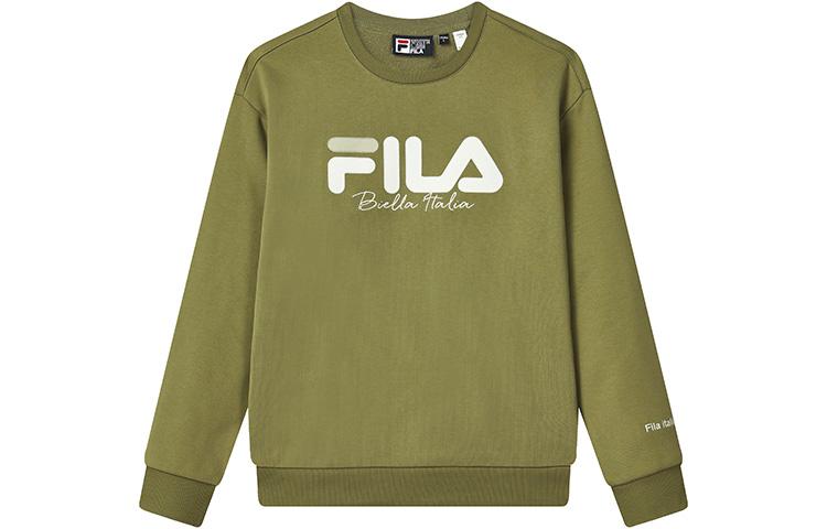 Men's Sweatshirt FILA Thickened And Fleece Lined Logo Casual Pullover Sweatshirt Unisex Refrigerator Green