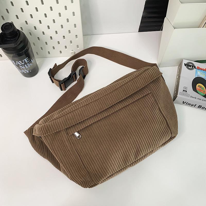 Large Capacity Corduroy Breast Bag Women'S Autumn Simple Casual Messenger Bag Commuter Solid Color Cycling Backpack