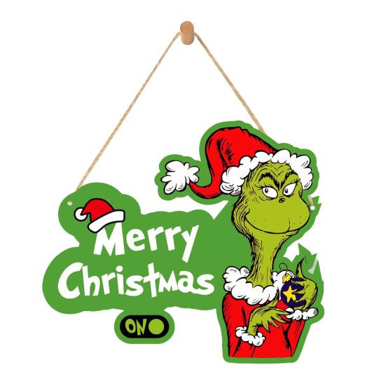 Christmas Green Elf Door Sign Merry Christmas Wooden Door Hanger Front Door Wall